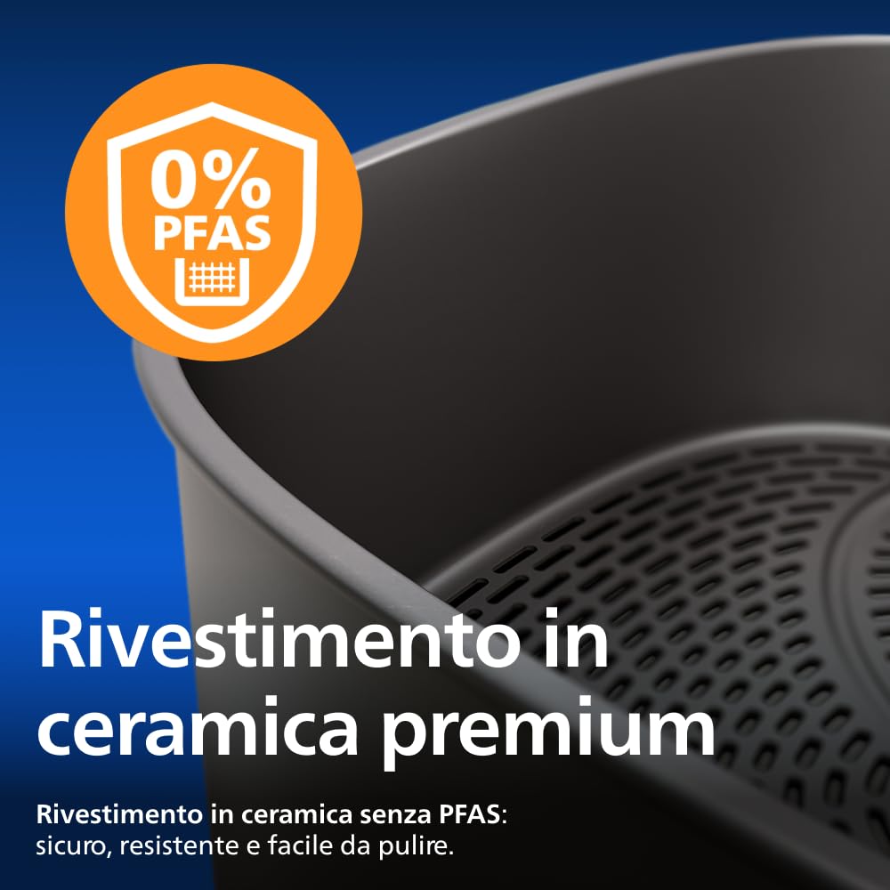 Philips Airfryer Serie 5000 con vapore: Frittura ad aria, cottura a vapore o combinata, 21 modalità, Capacità 7,2 L, Tec. RapidAir Plus, finestrella, Rivestimento ceramica, Auto SteamClean (NA540/00)