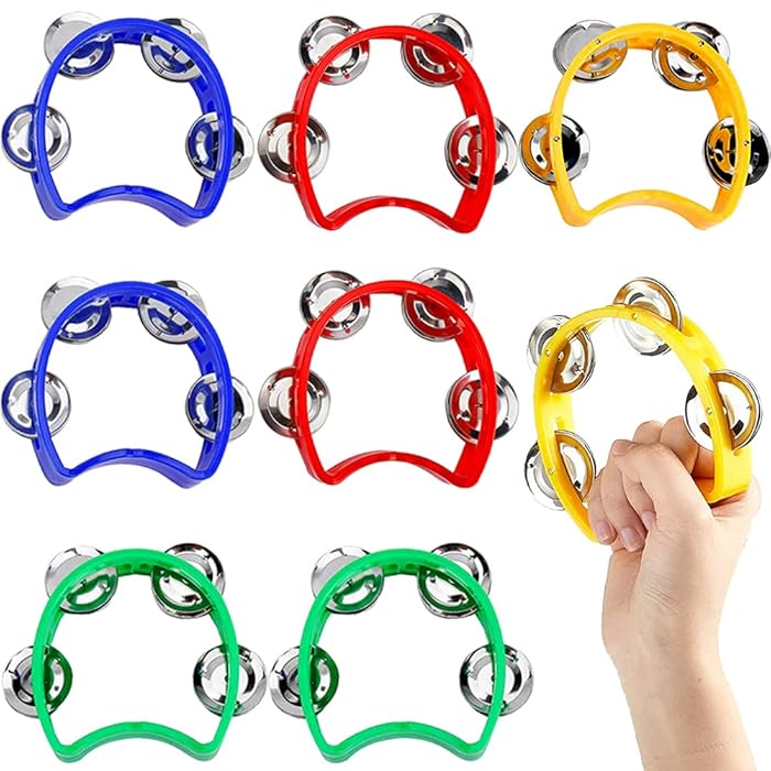 Buy 8 Pack Plastic Tambourines, Mini Percussion Tambourines Bulk, Half