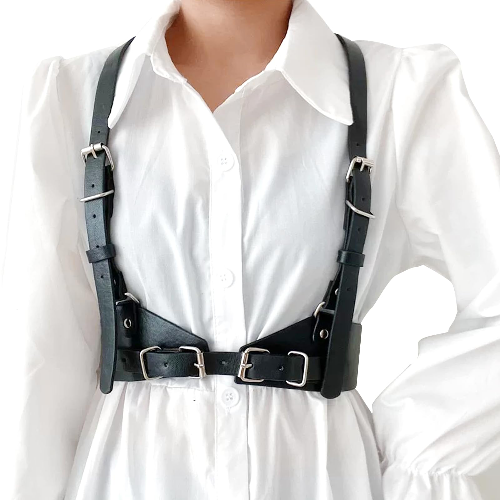 Xyulaan Body Chest Harness for Woman Fashion, Punk Rock Leather Vest Women Belt Top Wide Black Rave Goth Belts Gothic Accessories