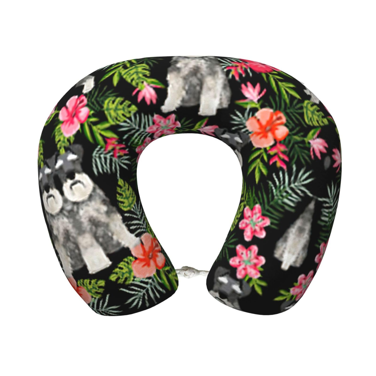 ASFgda U-Shape Memory Foam Schnauzer Print Travel Pillow,Neck Support,Washable Cover For Airplane Car Home Office