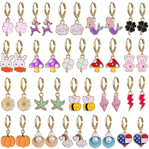 10/20 Pairs Gold Hoop Dangle Earrings For Girls Gold Hoop Earrings With Charms 14k Gold Huggie Hoop Earrings