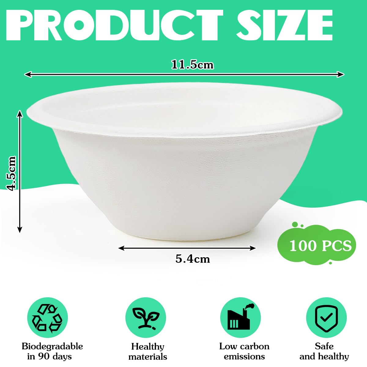 Kleemeiero 100 Pezzi Ciotole di Carta Bagasse di Canna da Zucchero 260ML Ciotola per Zuppa Biologica Rotonda Bianca Biodegradabili e Compostabili Piatti Carta per Picnic Barbecue Feste