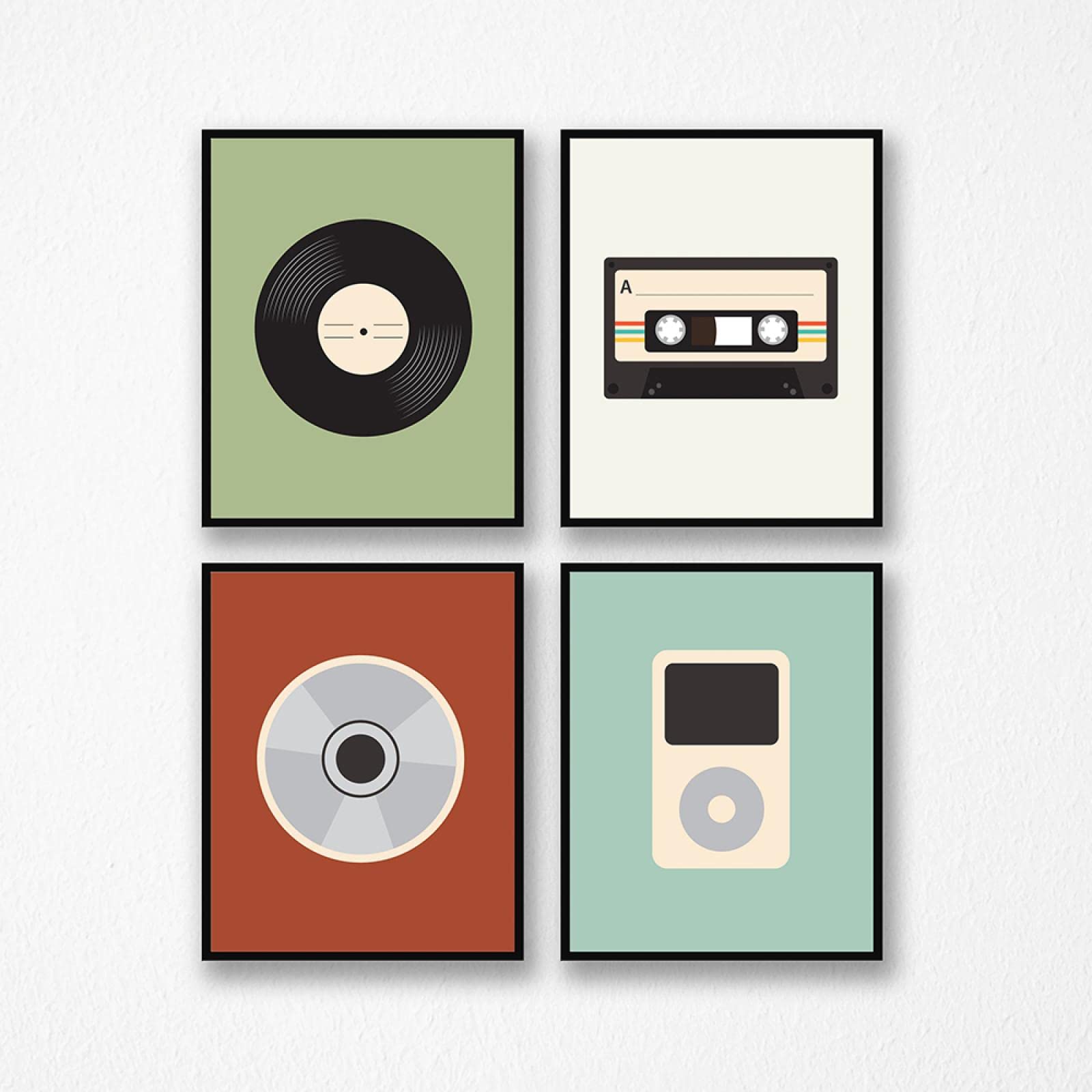 Retro muzyka kaseta płyta CD MP3 plakat druk muzyka sztuka ścienna płótno do dekoracji pokoju chłopca 40 x 50 cm 4 szt. rama wewnętrzna