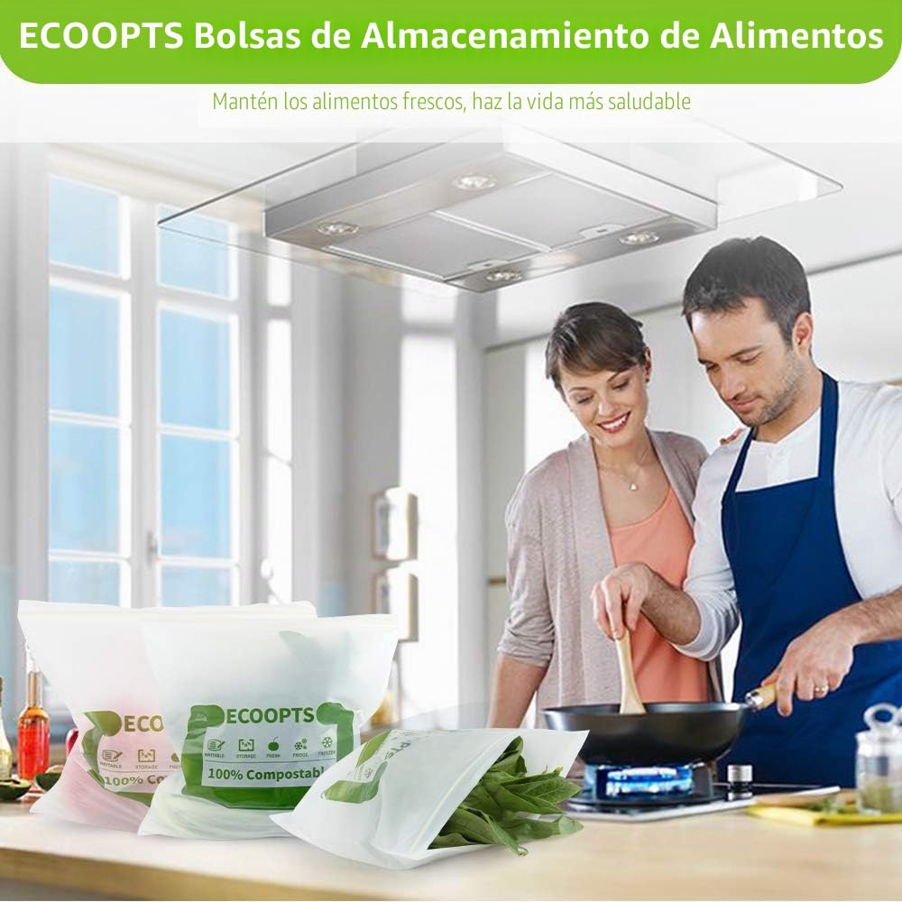 Bolsa grande con cremallera para sándwich 100% compostable, bolsas de almacenamiento de alimentos ecológicas, bolsa para congelador, a base de plantas, sin BPA, sella bien para frutas, alimentos y