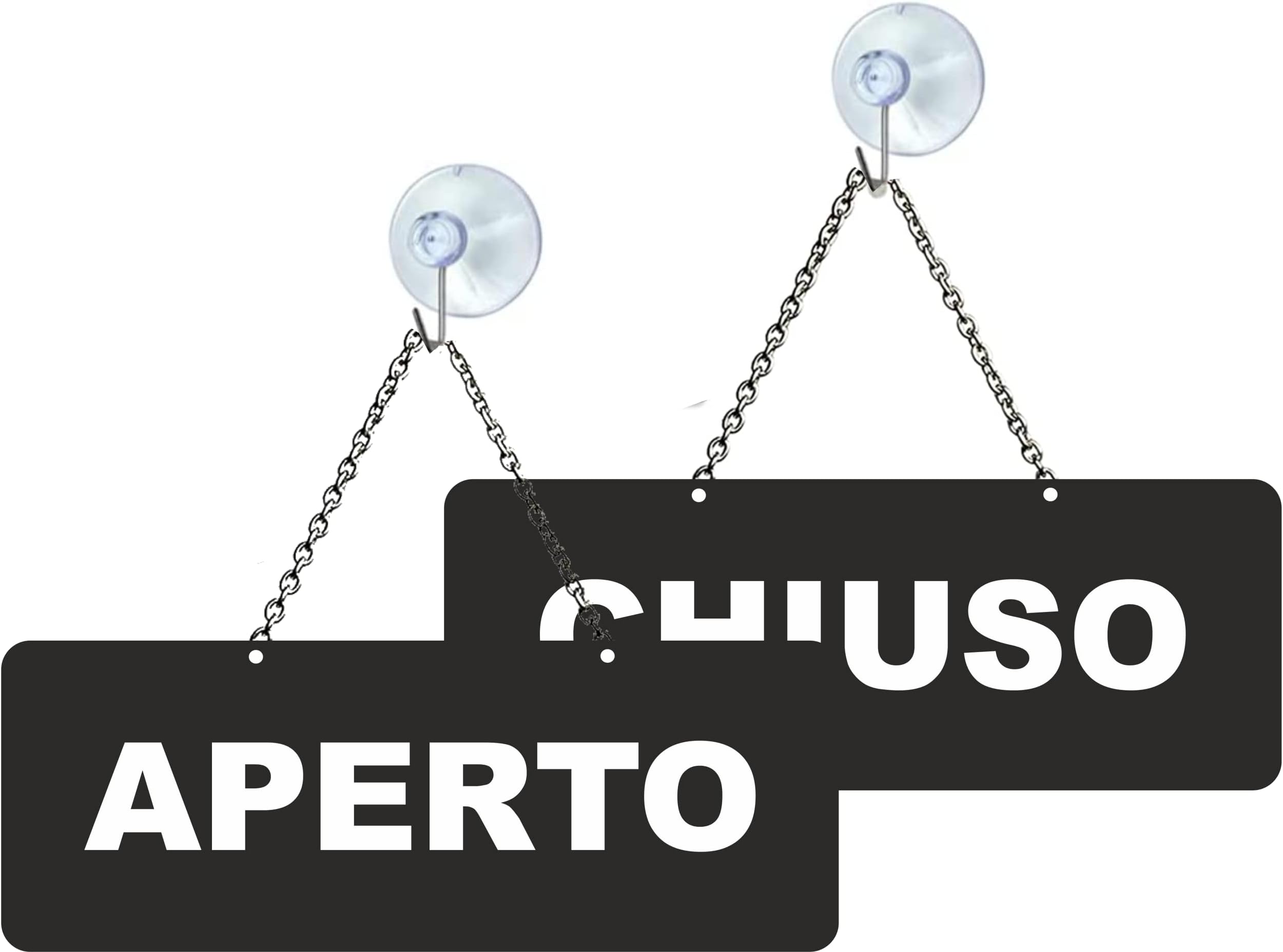 Cartello Aperto/Chiuso In Plexiglass Nero - Con Catena E Ventosa, 17,5x6,5 Cm - Foto 6
