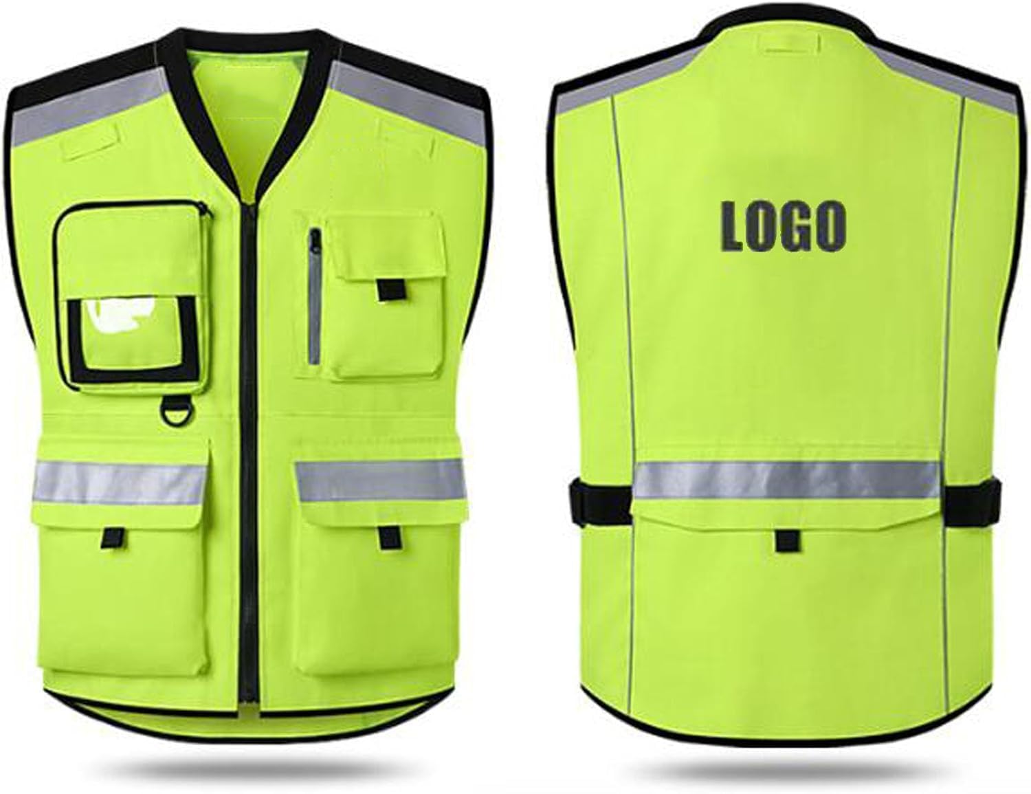 Logo Personnalisé Gilets De Sécurité Haute Visibilité Vêtements De Travail De Sécurité Haute Visibilité avec Bandes Réfléchissantes Gilet Réfléchissant De Nuit Gilet, Yellow, One Size