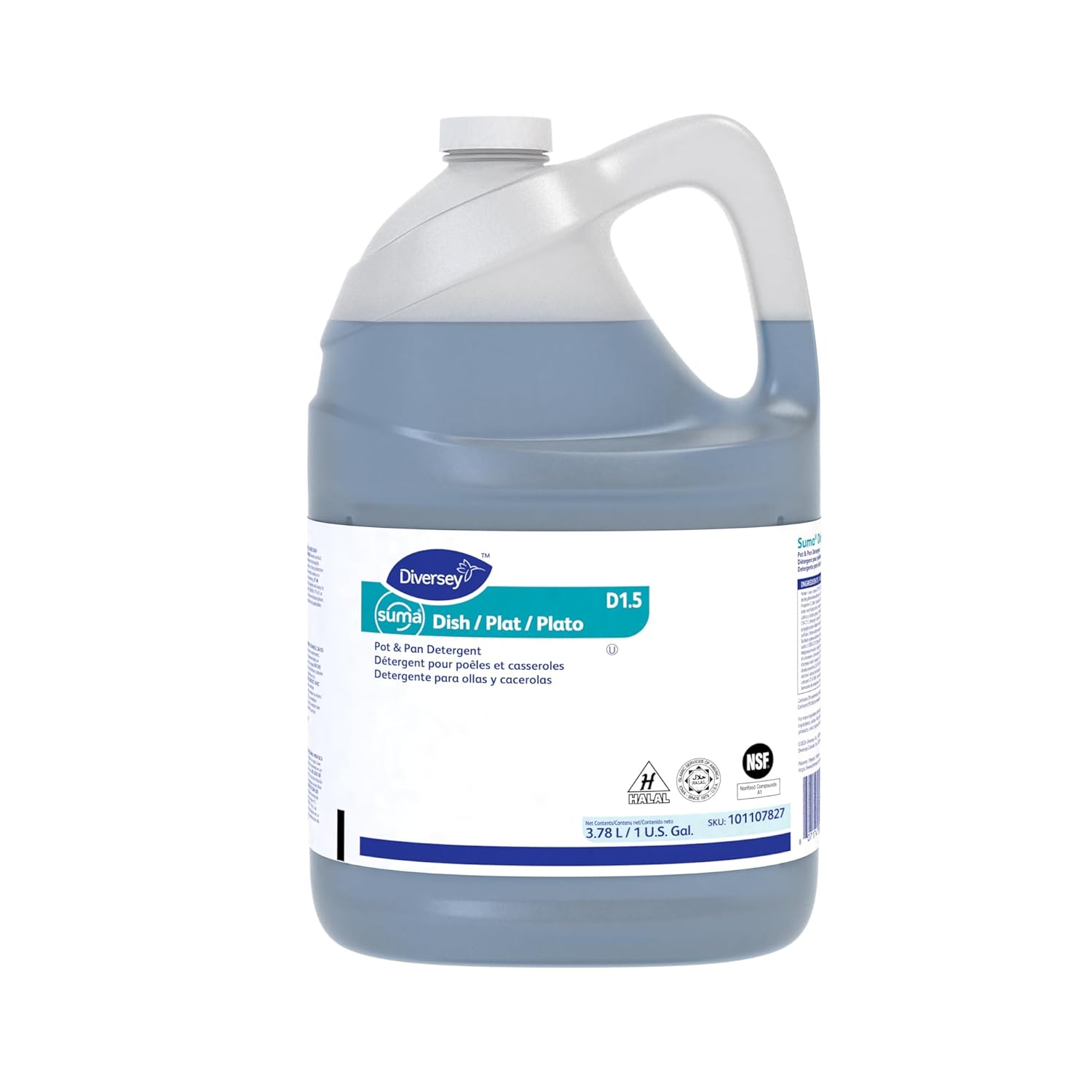 Diversey 101107827 SUMA DISH D1.5 Pot & Pan Detergent, Manual Dishwashing Liquid, Floral Scent, Concentrated Grease-Cutting Formula, Commercial Kitchen & Foodservice Use, 1-Gallon (3.78 L)