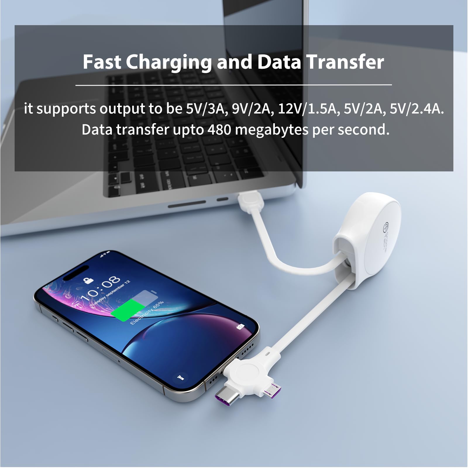 Cavo retrattile 3 in 1 multi ricarica rapida per smartphone, USB a Lightning/Micro USB/Type-C, cavo di ricarica universale per iPhone, iPad, Samsung, PS, tablet, laptop e altro (blu)