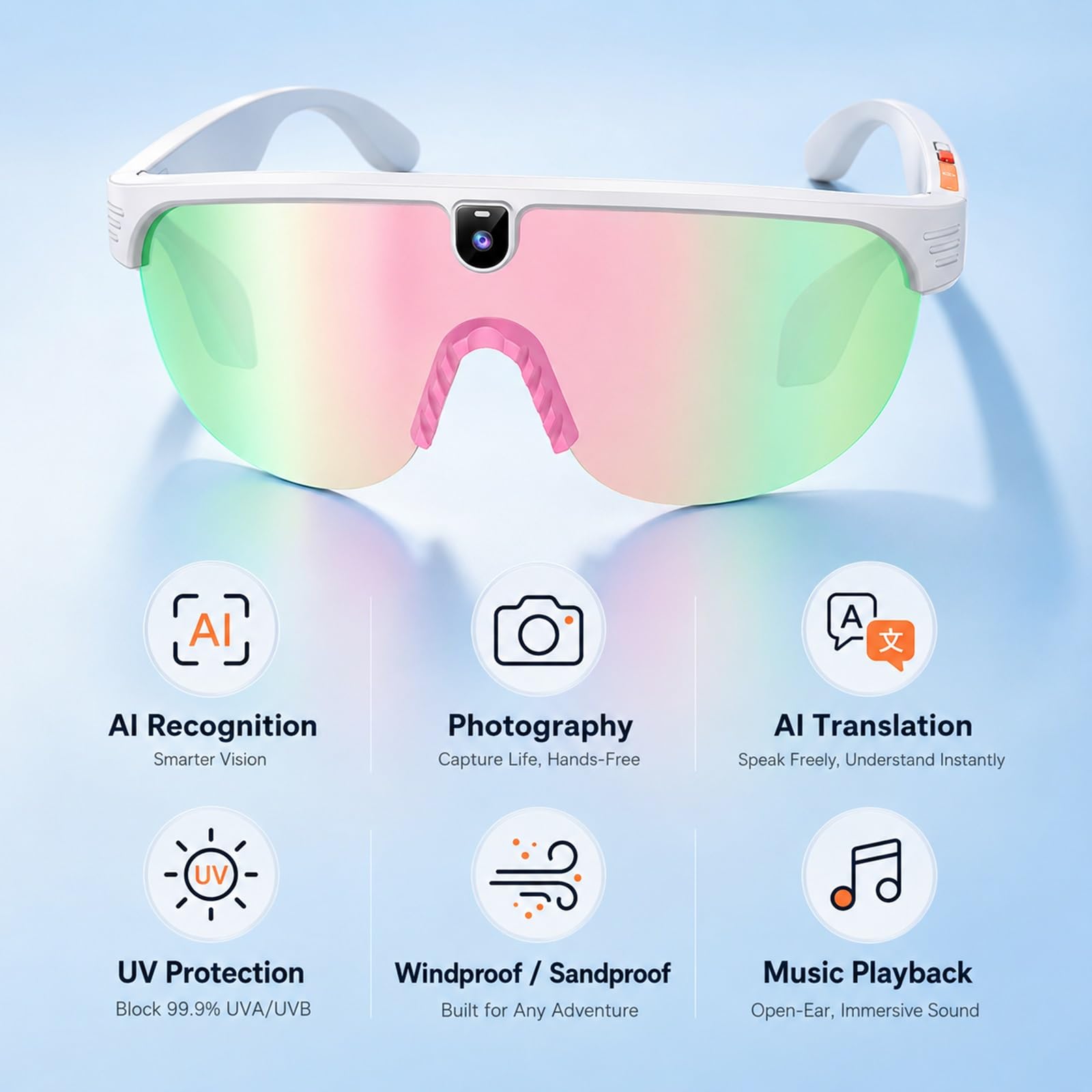 Lunettes-caméra Bluetooth Avec Enregistrement Vidéo HD 1080p, Lunettes De Soleil Intelligentes Avec IA Pour Hommes Et Femmes, Audio À Oreilles Libres, Traduction Vocale, Protection UV400(Blue)