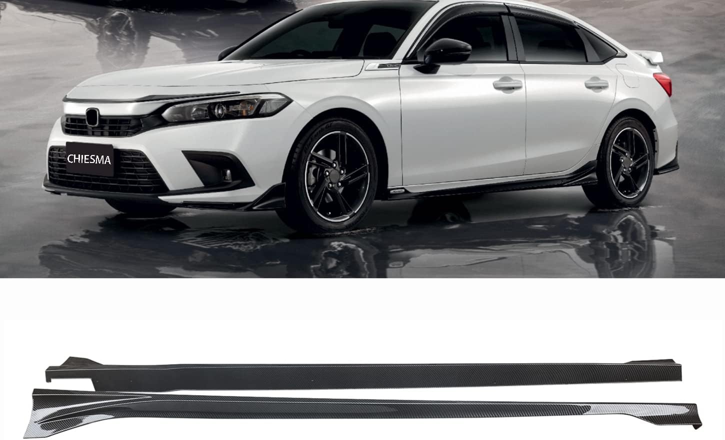 CHIESMA Side Skirts for 2022-2025 Honda Civic 11th Gen Sedan & Hatchback ABS Carbon Fiber Style RS Style Rocker Extension Panel Splitter Lip Body Kits