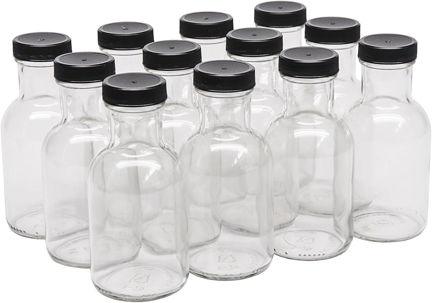 North Mountain Supply 8 Ounce Glass Stout Sauce Bottle - with 38mm Black Plastic Lids - Case of 12 image 2