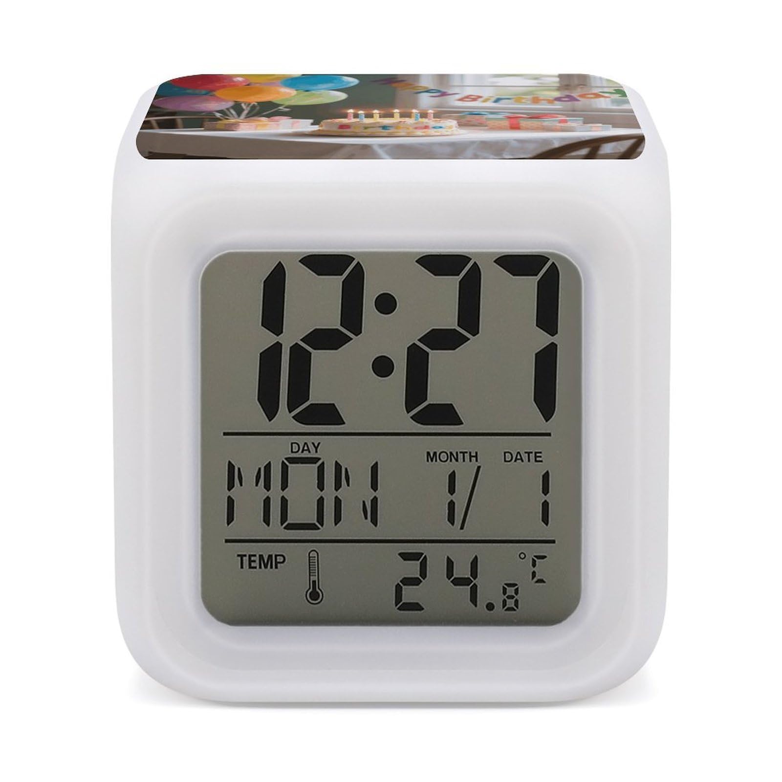Reloj despertador de feliz cumpleaños LED multicolor
