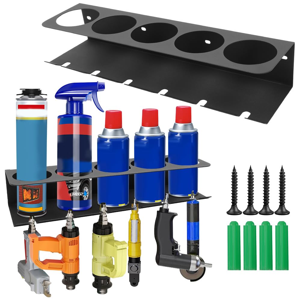 RANJIMA Dosenhalter für Sprühflaschen, Sprühdosenhalter mit 5 Löchern & 6 Dosenhalter Schlitzen, Kohlenstoffstahl Sprühflaschenregal Spraydosenhalter Werkstatt Halterung für Garage Geschäft & Zuhause