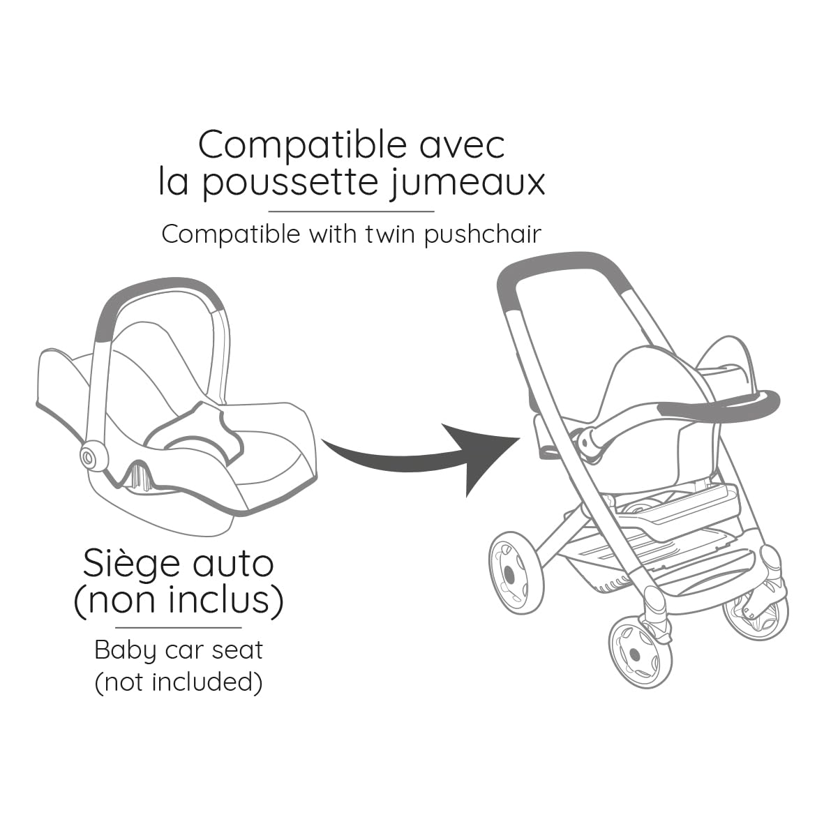 Smoby - Maxi-Cosi - Poussette Jumeaux Rose - Jouet d'Imitation - Balader 2 Poupons Jusqu'à 42 cms - Roues Silencieuses et Multidirectionnelles - A Partir de 3 Ans - Fabrication Espagnole