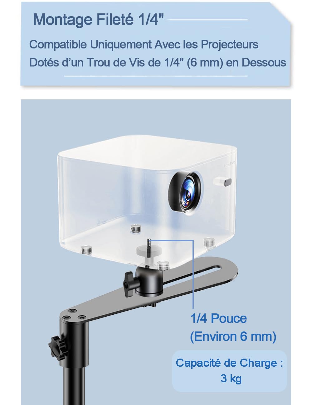 Support de Projecteur en Métal 360° Pivotant et Hauteur Réglable Base en L Discrète Compatible avec XGIMI Nebula VANKYO Jinhoo AuKing
