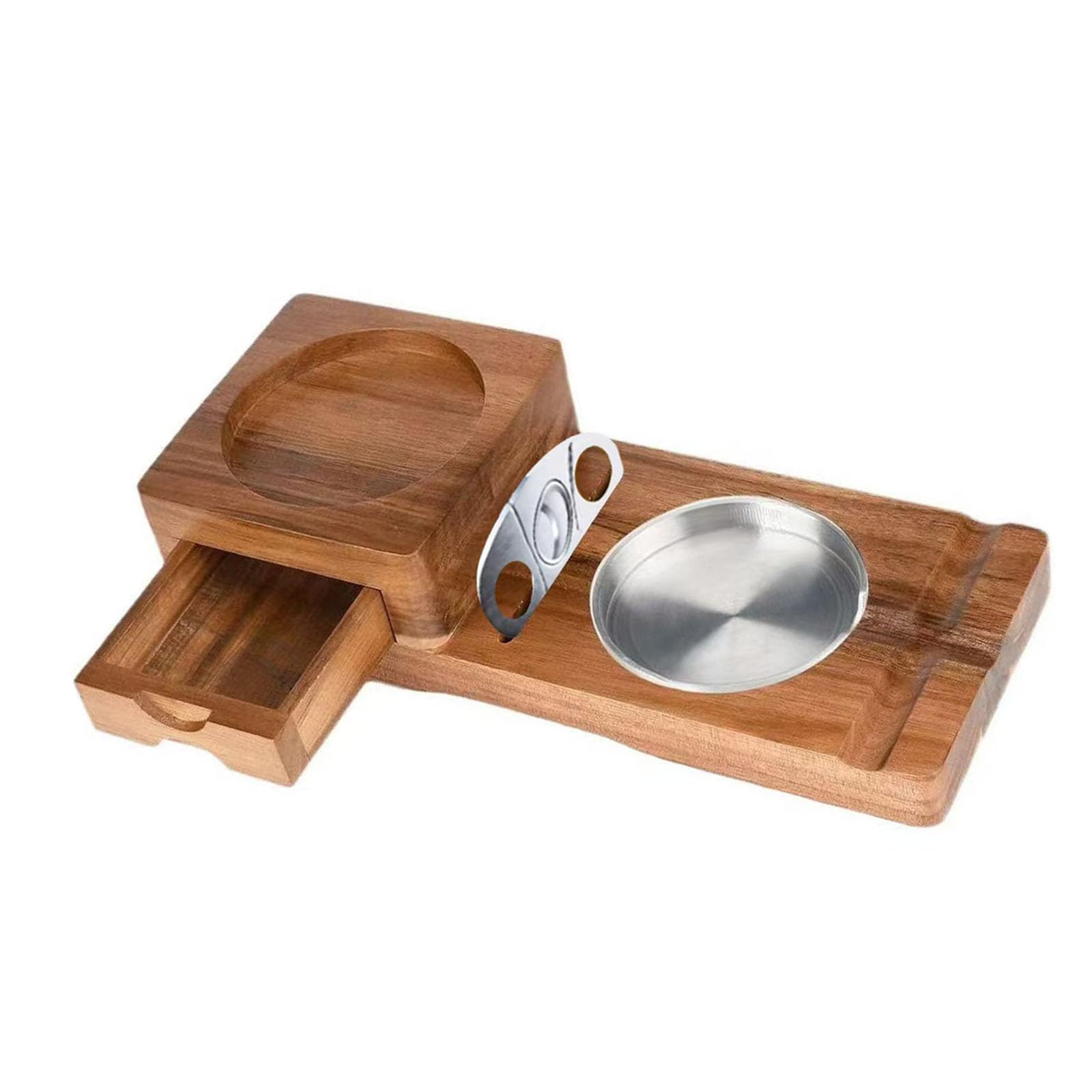 Premium Wooden Stogie Ashtray with Dedicated Storage Space and Drink Cup Tray for Elegant Hardwood Stogie Ashtray Featuring