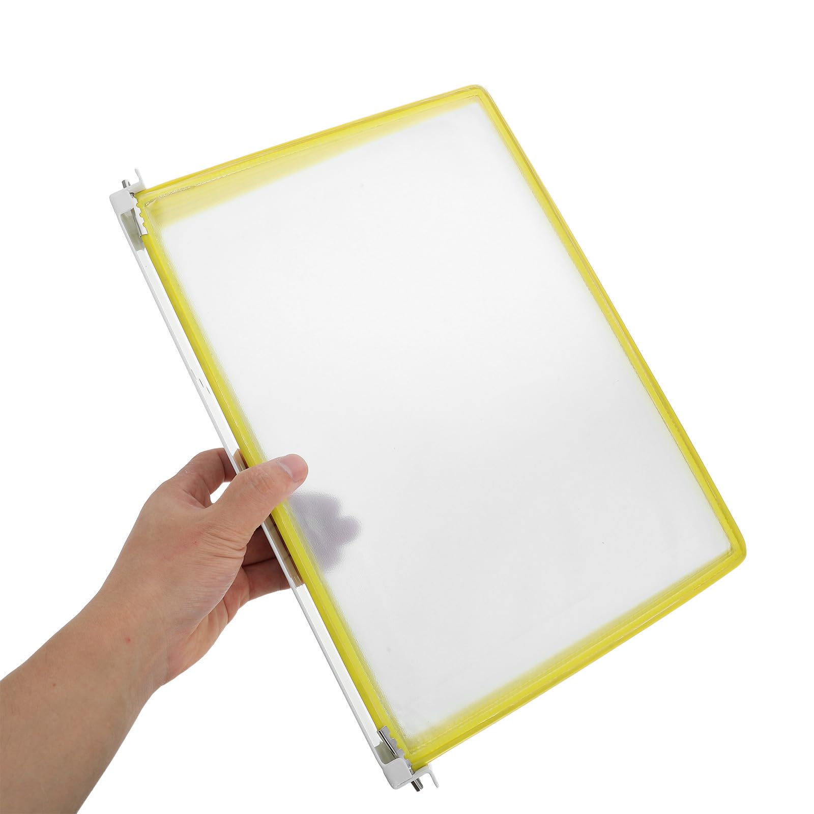 STOBAZA Portafolletos Colgante de Pared, Porta Documentos de Pared A4 de 5 Páginas, Hierro y Pvc, Amarillo, Diseño de Volteo Rápido, Fácil Instalación, para Reuniones y Sesiones