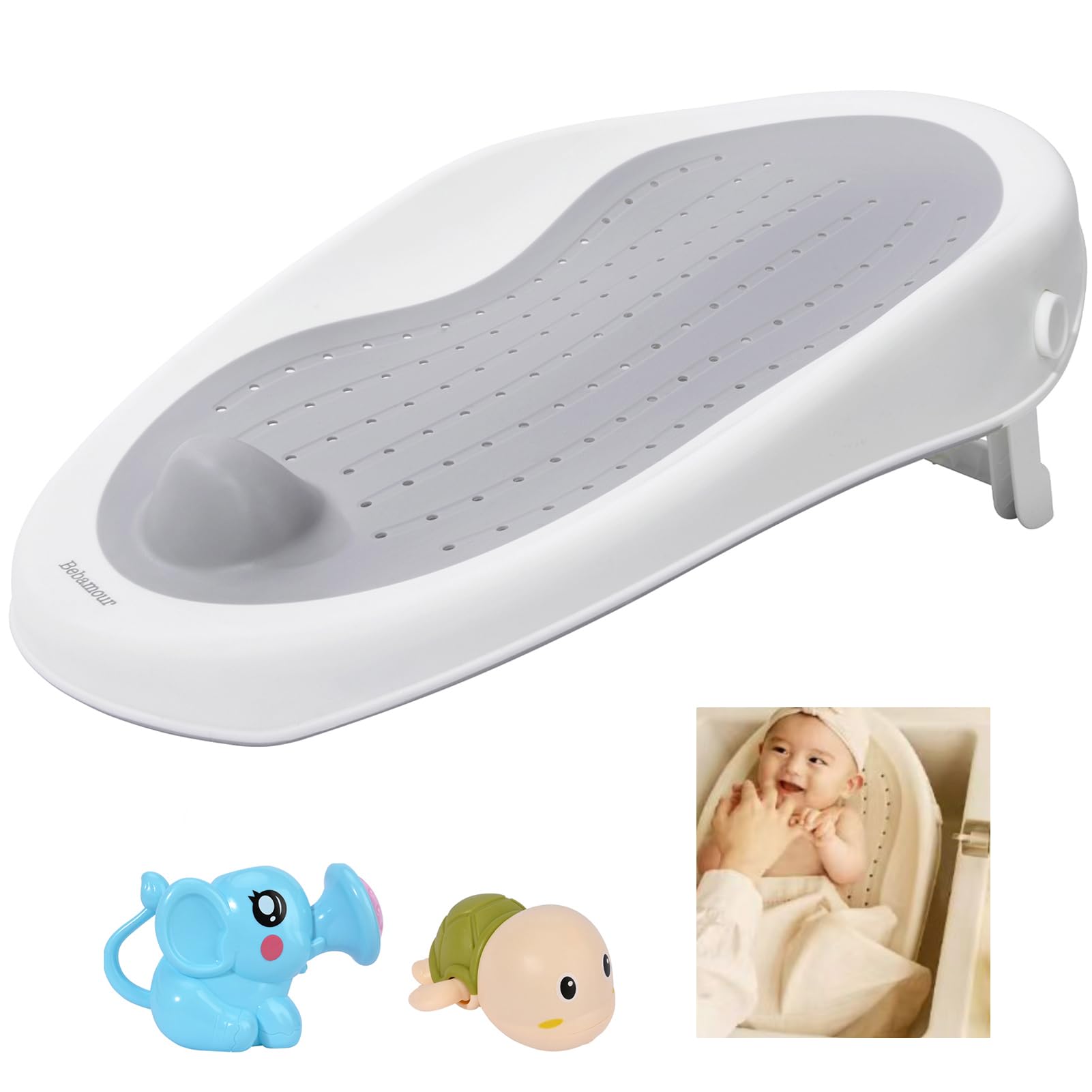 Bebamour Baby Bath Support 0-24 Monate Folding Stand Baby Badewanne mit starken Saugnapf-Design Baby Bath Support rutschfeste Badesessel für Baby,grau