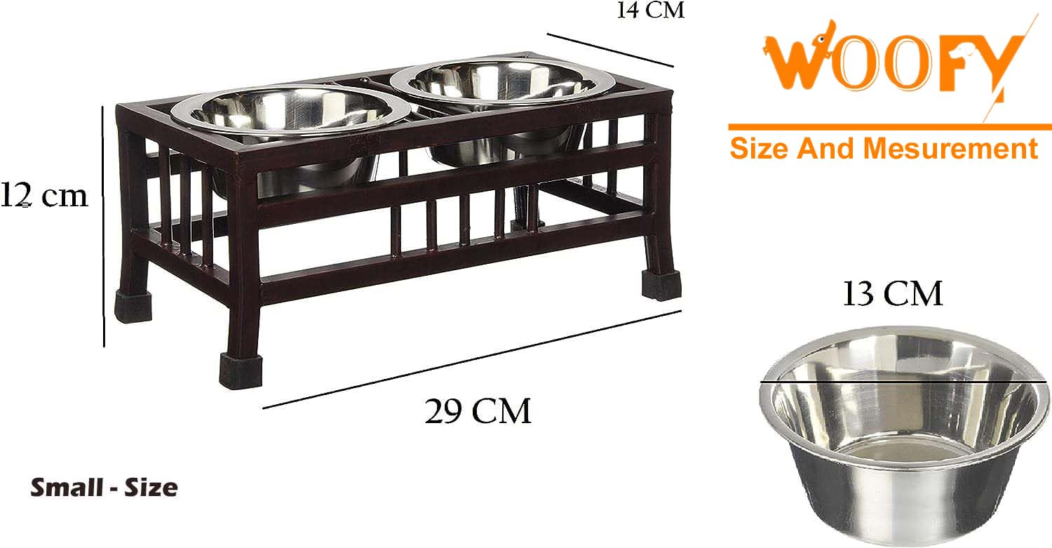 Woofy Pets Double Elevated Feeding And Watering Stand Bowls | Stainless Steel Bowl Non-Slip Iron Stand For Puppies And Small Dogs (Small - 350Ml X 2 Bowl), 29.5 Cm, 14 Cm, 12.5 Cm