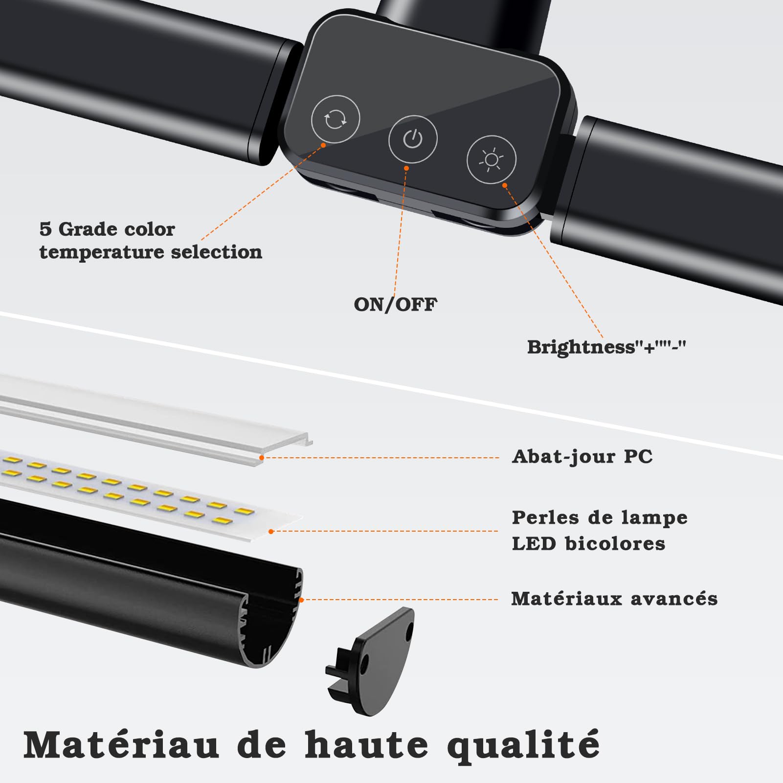 Gindoly Lampe de Table LED Puissante Pince d'architecte Double tête 24W 80CM