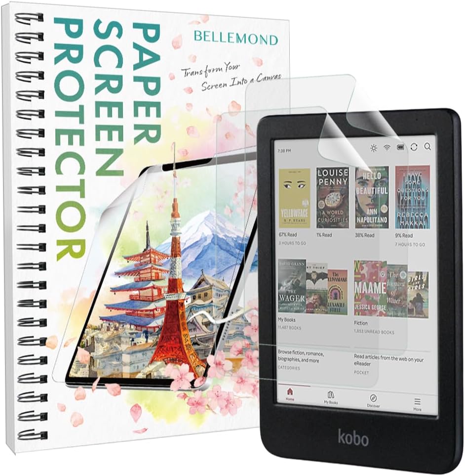 BELLEMOND Kent Paper Screen Protector for Kobo Clara Color/BW 6", 2 Pack | Made in Japan, Smooth Kent paper surface, Reduced pencil tip wear, Ideal for sketching, writing and note-taking