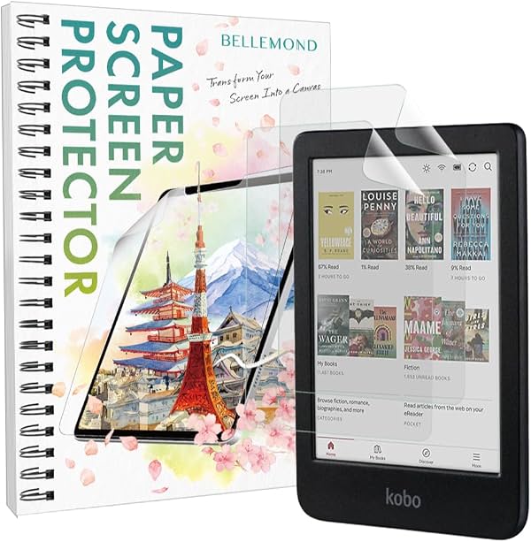 Protector de pantalla BELLEMOND Kent Paper para Kobo Clara Color/BW 6", 2 unidades | Hecho en Japón, superficie de papel Kent suave, menor desgaste de la punta del lápiz, ideal para dibujar, escribir y tomar notas