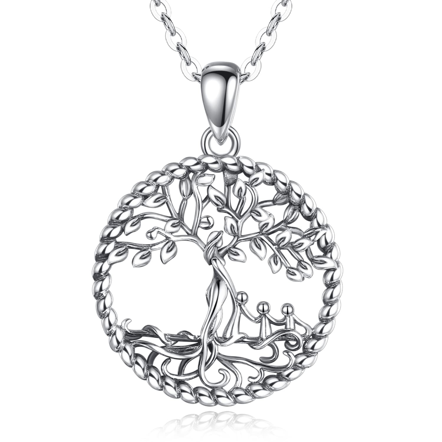 Vito 925 Sterling Silver Tree of Life Necklace for Women, Mom and Children Tree Pendant for Mother Daughter, Mother's Day Birthday Jewelry Gift for Wife Grandma, 18 Inch Chain