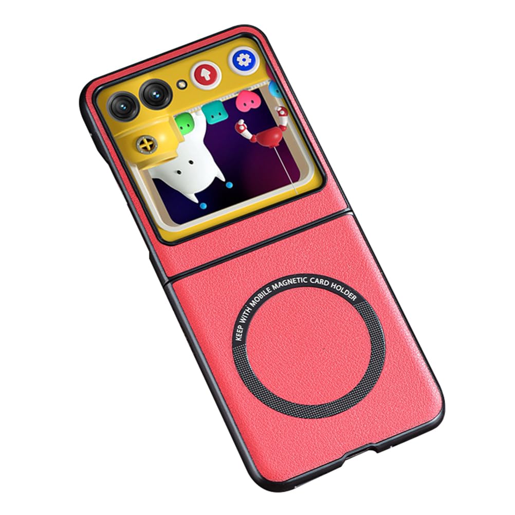 Rouge,60, Coque Magnétique pour Motorola Razr 60 Ultra/60, Mince Chargement sans Fil Housse Minimaliste Antichoc Protecteur Étui en Cuir