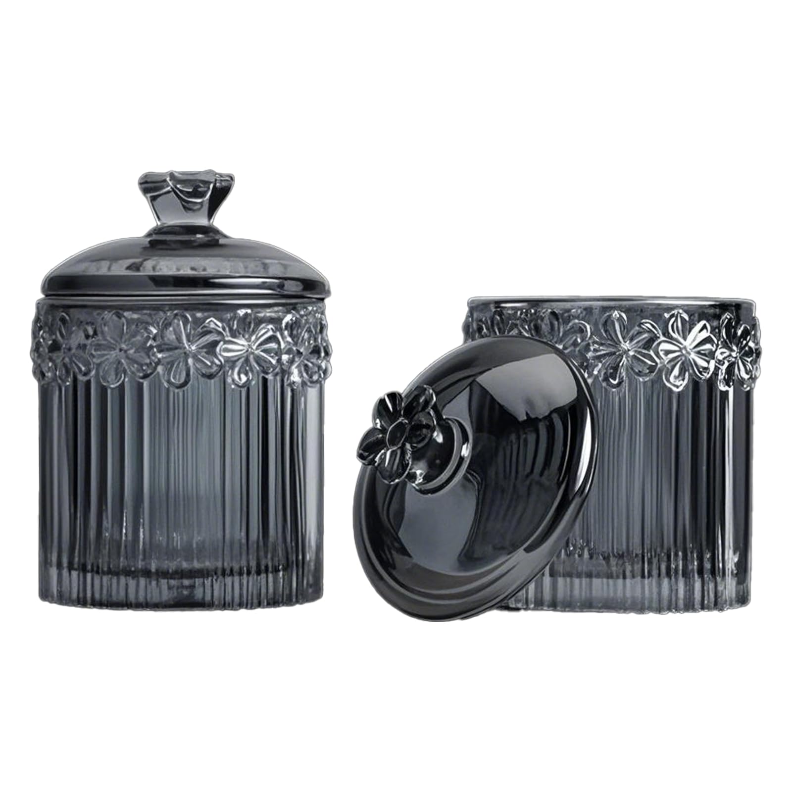 MC MEICHUANG 2 PCS Glass Sweet Jars for Candy Buffet with Lids, Apothecary Jar & Qtip Holder, Bathroom Storage Organizer for Cotton Swabs, Pads, Jewelry, Sweets, Wedding(Grey)