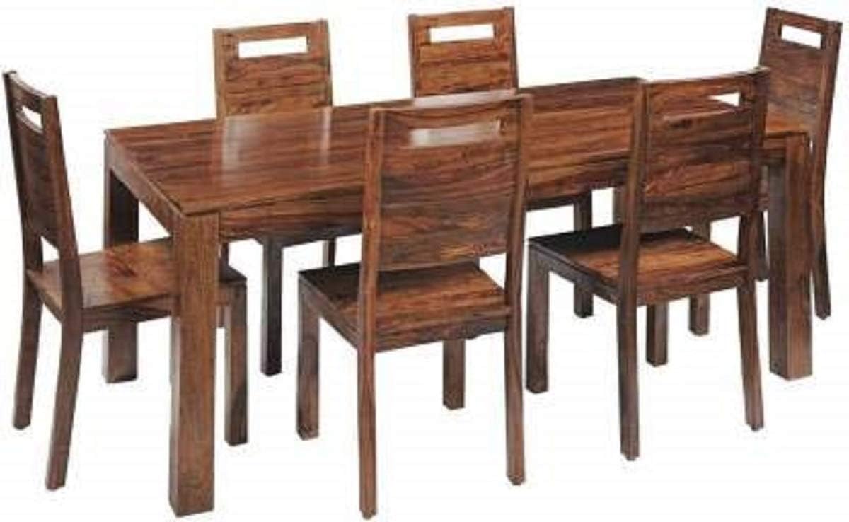 Modway Solid Sheesham Wood Rectangle 6 Seater Dining Table with Chairs Wooden Dinner Table Set Dining Room Furniture for Living Room Hall Home (Teak Finish)