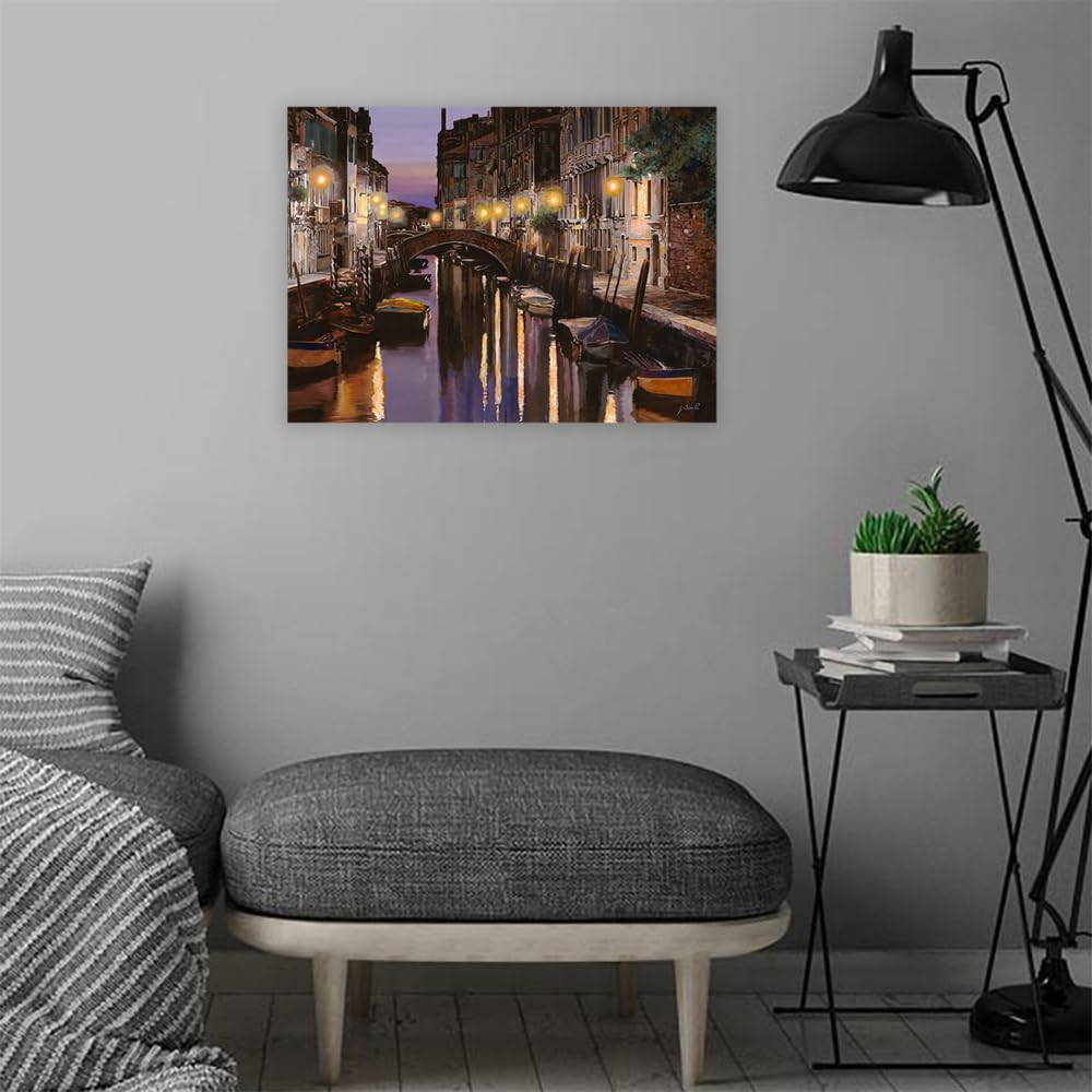 VERRE ART Printed Framed Canvas Painting for Home Decor Office Wall Studio Wall Living Room Decoration (22x14inch Wrapped) - Crepuscolo A Venezia