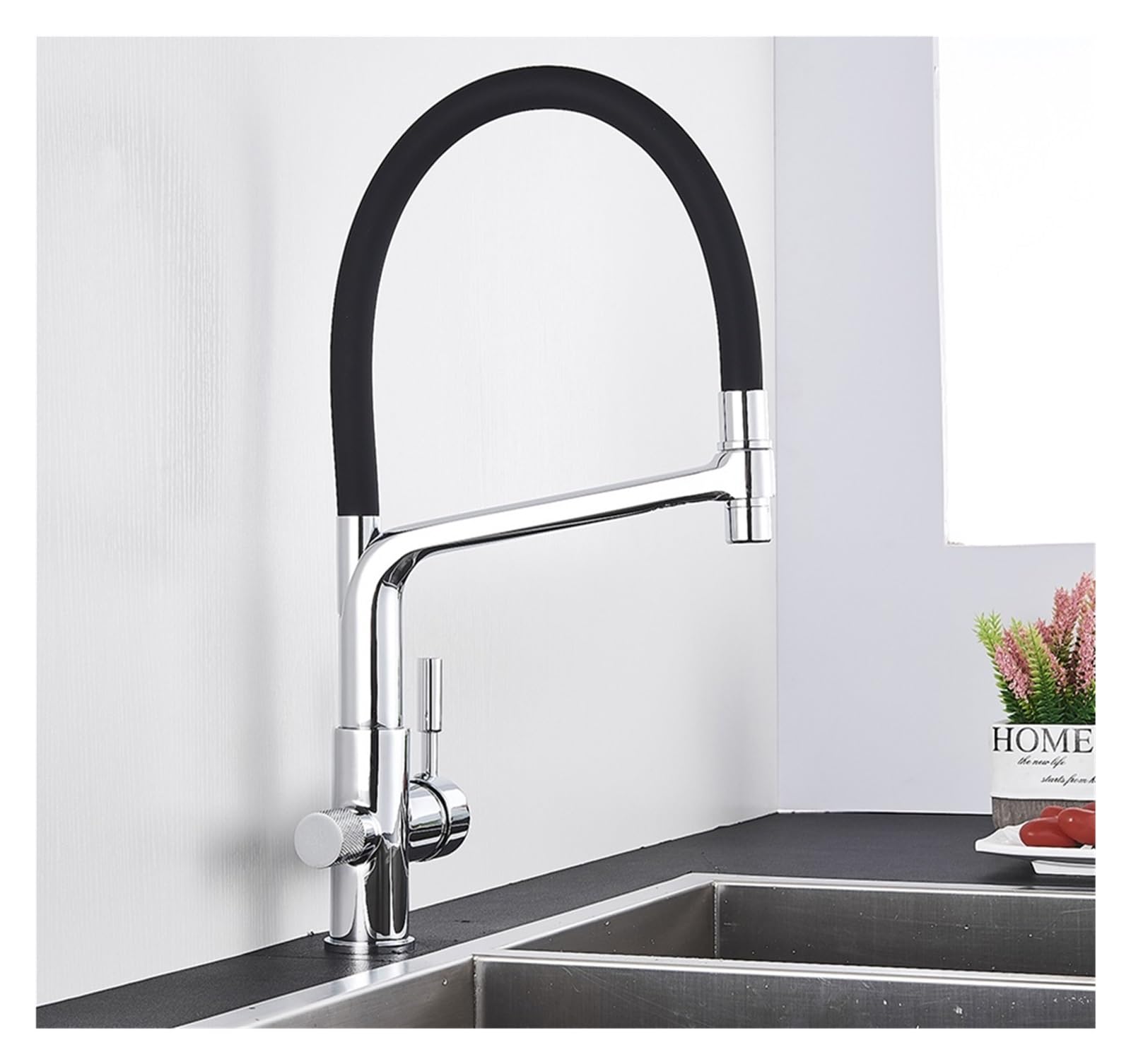 Faucet Matte Black Sink Faucet Tap Pure Filter Mixer Crane Handles Purification Kitchen Hot and Cold Water Tap (Chrome a A)