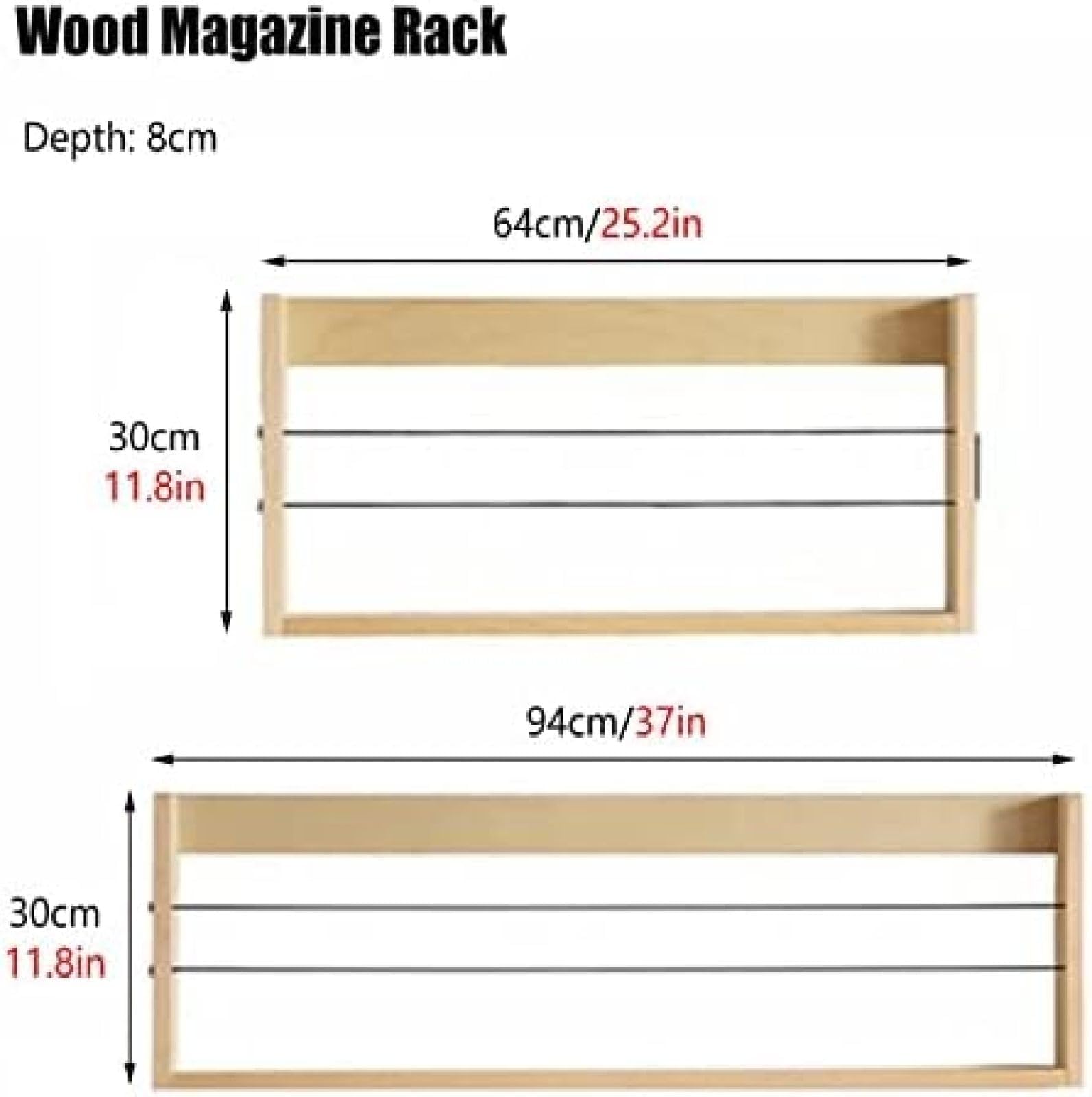 Dokumentenhalter Aus Naturholz, Wand-Zeitschriftenständer Aus Holz, 8 cm Tiefer Schwebender Bücherregal-Organizer Für Die Wand, Badezimmer-Dekor/Spic-Rack,64x8x30 cm