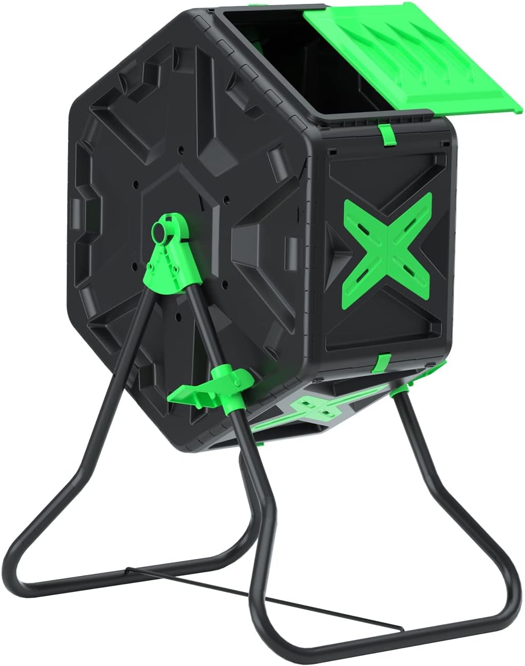 70L Tumbling Compost Bin, Single Chamber Compost Tumbler with Easy-Turn, Fast-Working System for Garden, Black&Green
