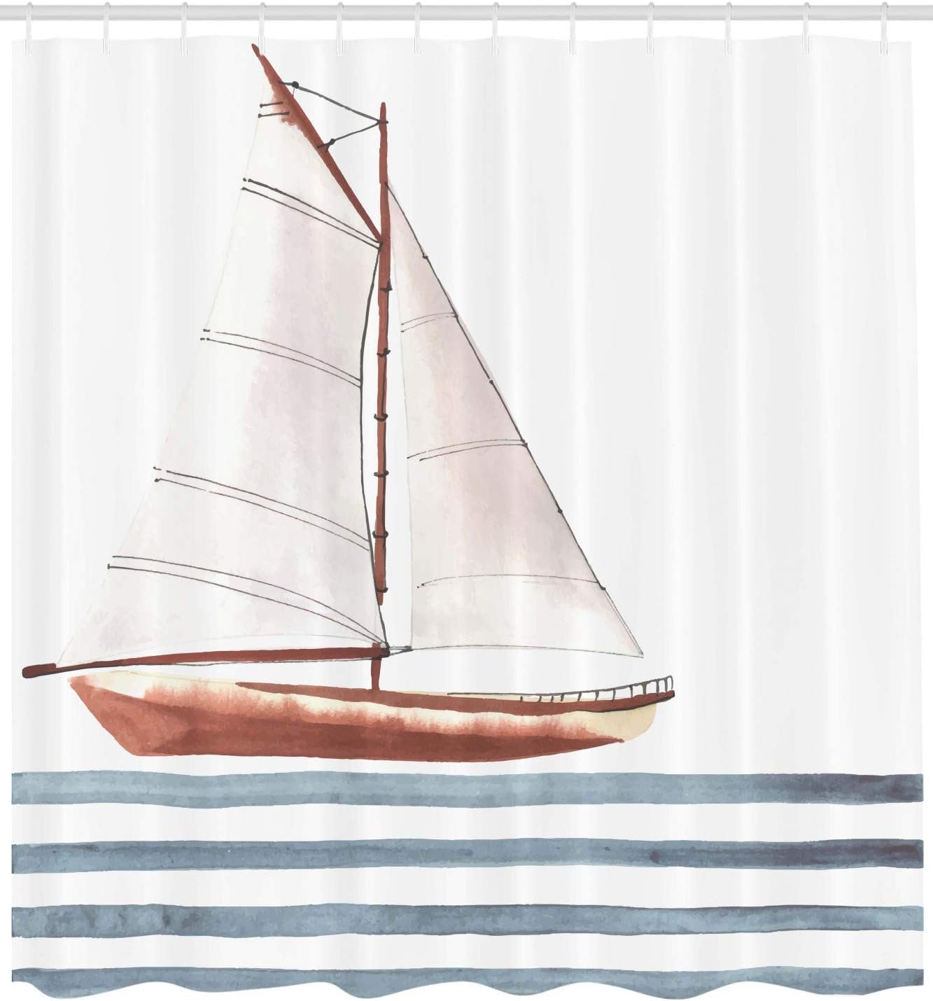 ABAKUHAUS Nautical Shower Curtain, Let Your Dreams Sail Words with Boat in Waves Motivation Lifestyle Print - Image 3