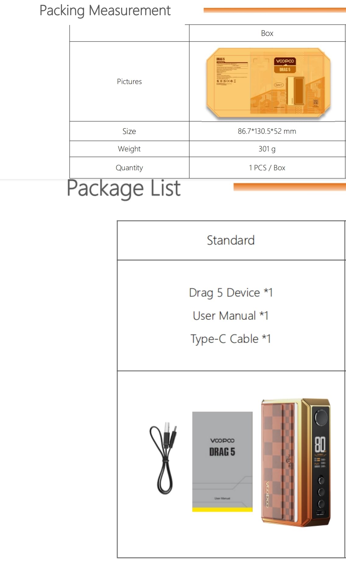 DRAG 5, VOOPOO Drag 5 Box Mod 177W | Base 510 | 2 piles 18650 requises (Non  Incluses) | Sans nicotine : Amazon.fr: High-Tech