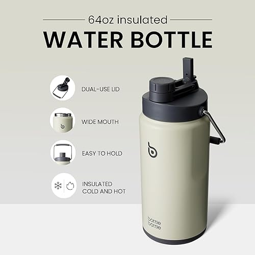 Miniatura 2 de BOTTLE BOTTLE Botella de agua aislada de 64 onzas con popote y tapa de doble uso, jarra de agua de medio galón, acero inoxidable al vacío para