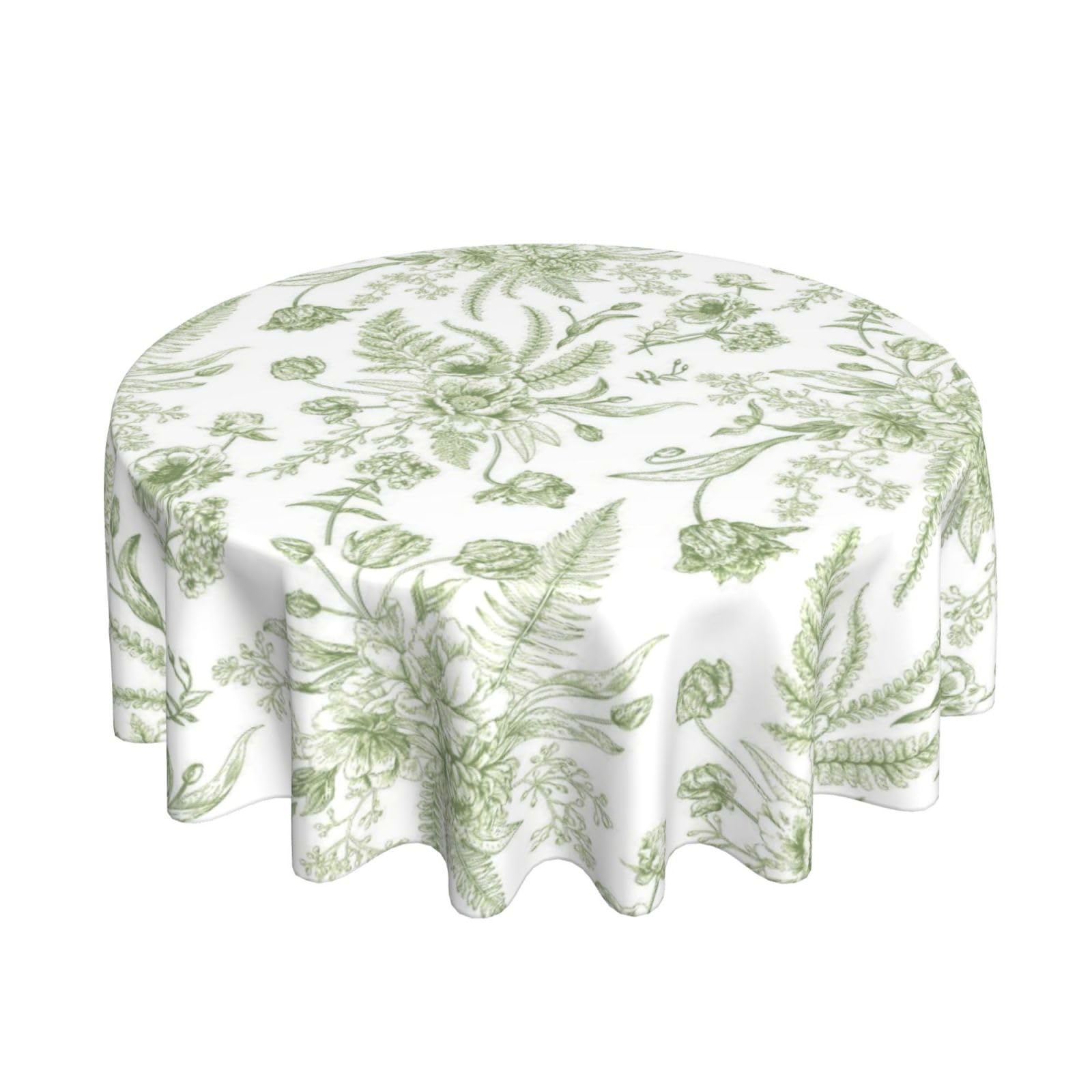 BYONEESS Sage Green Floral Tablecloth Round 60 Inch Vintage Chinoiserie Flowers Table Cloth Rustic Farmhouse Table Cover for Home Kitchen Dining Picnic Party Indoor Outdoor Decor — image 1