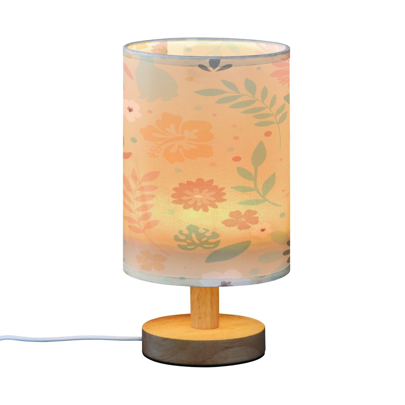 SDMKA Easter Pattern Bedside Table Lamp for Bedroom, Minimalist Nightstand Lamp with Round Fabric Shade for Living Room, Office, No Bulb Required