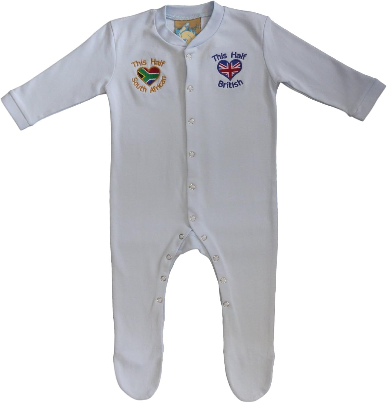 Half South African & Half British Baby Embroidered Sleepsuit (6-12 Months, Blue)