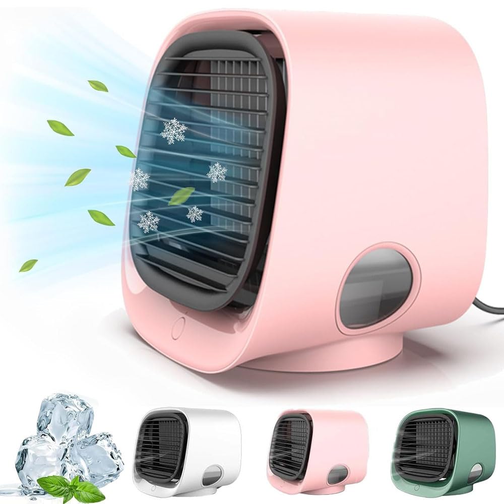 Oribreeze Air Conditioning,2024 New Mini Desktop Air Cooler,Portable Room Air Conditioning with Night Light,Air Cooler for Home Room Camping Car Office (Pink)