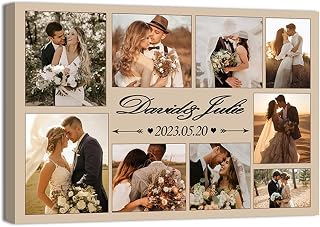 QIXIANG Personalized Canvas Wall Art with Your Photos Custom Collage Pictures Painting Prints Gifts for Valentine Anniversary Framed(H6,8.00"x12.00"(20x30cm))