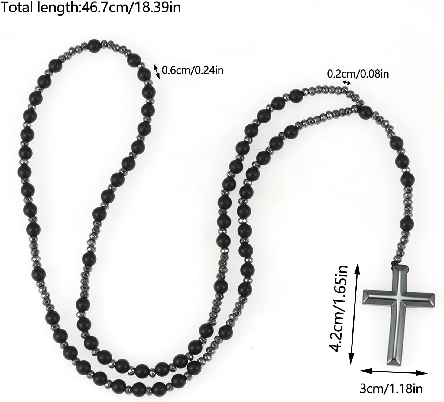 Rosary Beads Catholic, 8mm-10mm Black Onyx Obsidian Hematite Cross Pendant Rosary Necklace, Christ Healing Crystal Triple Protection Necklace Catholic Gift for Men Meditation Jewelry (Matte Black) - Image 5