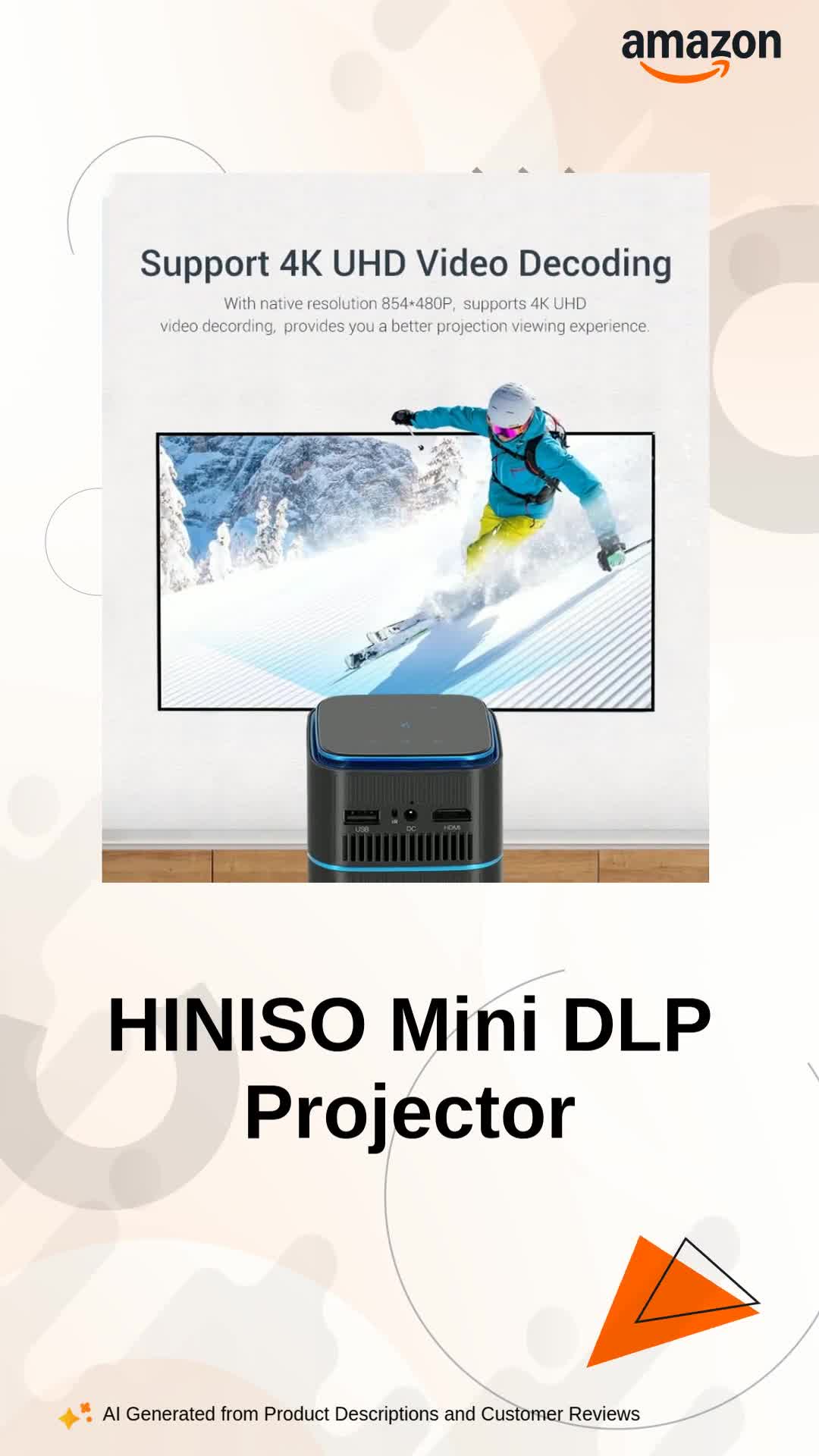 HINISO Mini Portable DLP Projector, Android 11, 5G WiFi