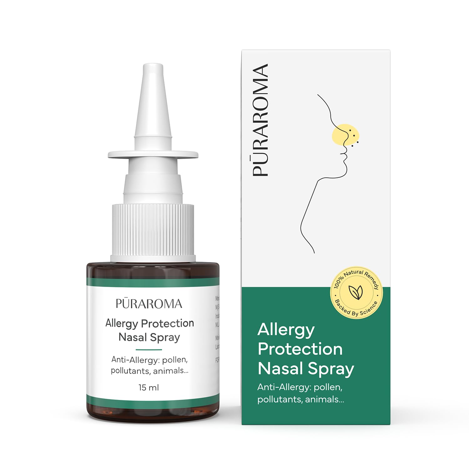 puraroma allergy protection nasal spray 15ml | shields against pollen, dust & pollution | reduces sneezing & nasal irritation | no chemical antihistamines | does not cause drowsines | non addictive | fast relief | suitable for children | formulated in the eu