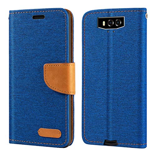 Custodia Flip in Tessuto Oxford e Pelle PU Compatibile con Blackview BV9100 Cover Protettiva con Chiusura Magnetica e Tasche per Carte Blu