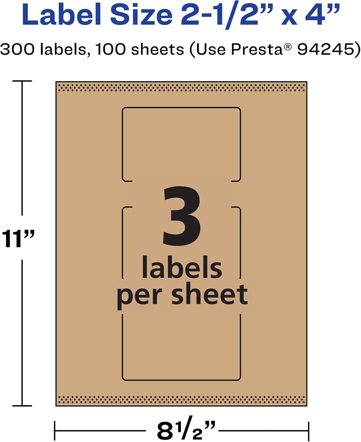 Avery Kraft Brown Rectangle Labels, Sure Feed Technology, 2.5" x 4", 300 Kraft Brown Labels, Print-to-The-Edge, Laser/Inkjet Printable