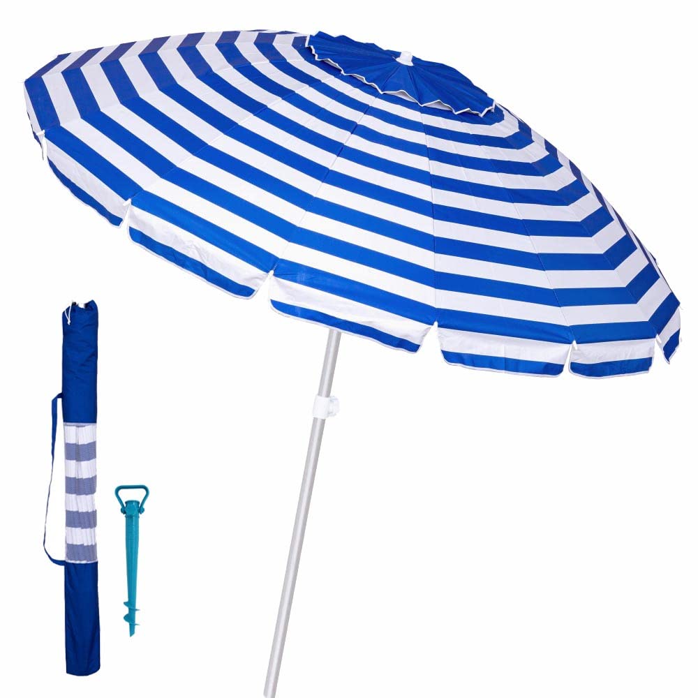 LOLAhome Pack sombrilla de Playa antiviento de Aluminio y Fibra Vidrio, con Soporte de Arena (180 cm Ø, Azul)