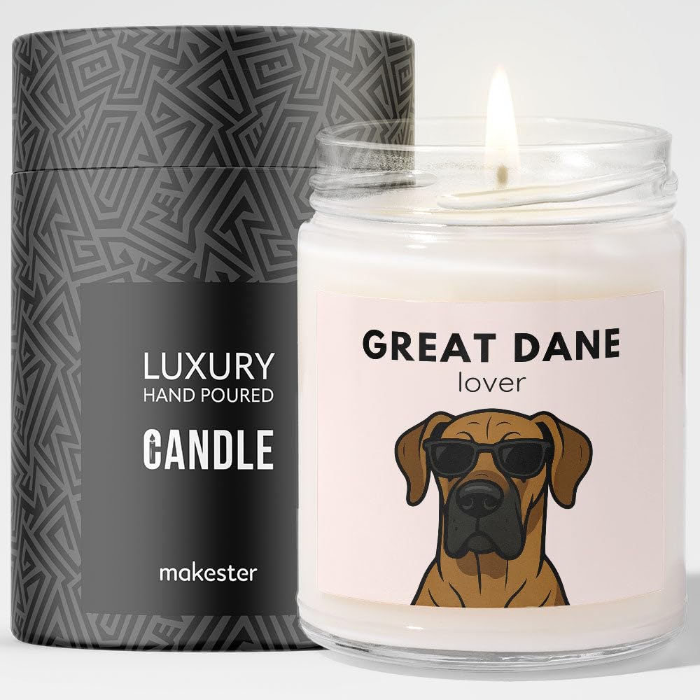 Great Dane Gifts - Luxury Soy Wax Candle - Vanilla, Jasmine, Sugared Almond - Dogs in Shades - Makester