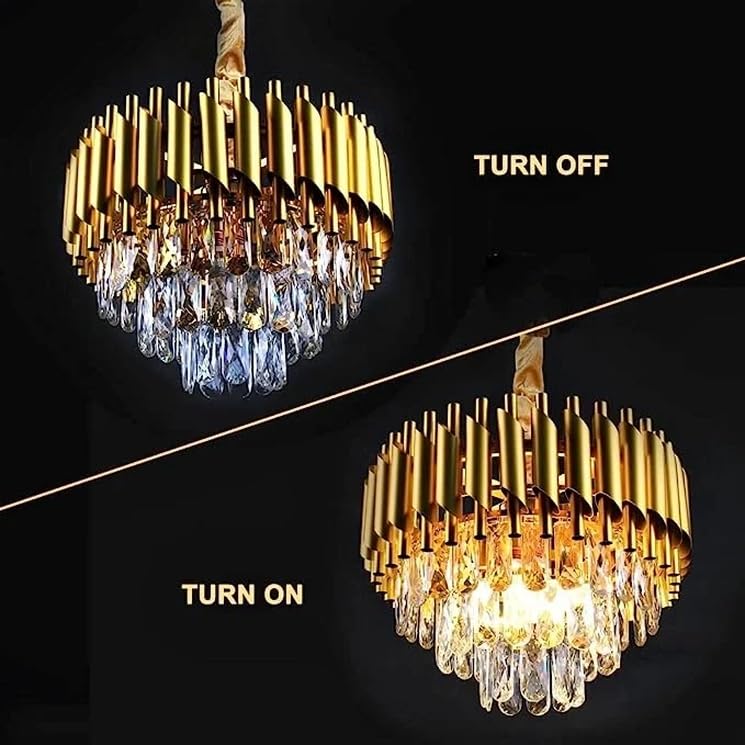 Image of Modern K9 Crystal Chandeliers Gold 3-Tier Round Crystal Chandelier Ceiling Light Fixture for Living Room and Hallway(400mm) F